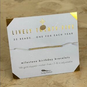 NEW! Lucky Feather Milestone Birthday Bracelet “25” 14K Gold Dipped